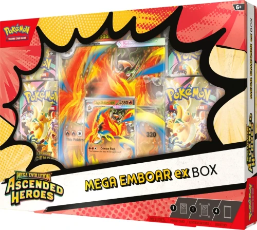 Oryginalnie zapieczętowany zestaw Pokémon Mega Emboar ex Box z serii Ascended Heroes