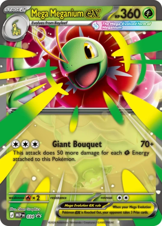 Karta Pokémon Mega Meganium ex foil promo z atakiem Giant Bouquet – seria Ascended Heroes
