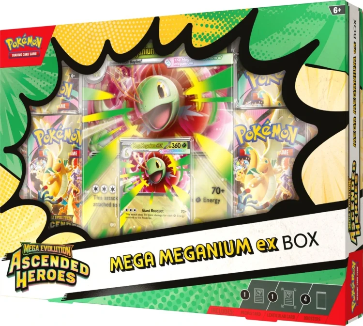 Oryginalnie zapieczętowany box Pokémon Mega Meganium ex z serii Mega Evolution Ascended Heroes