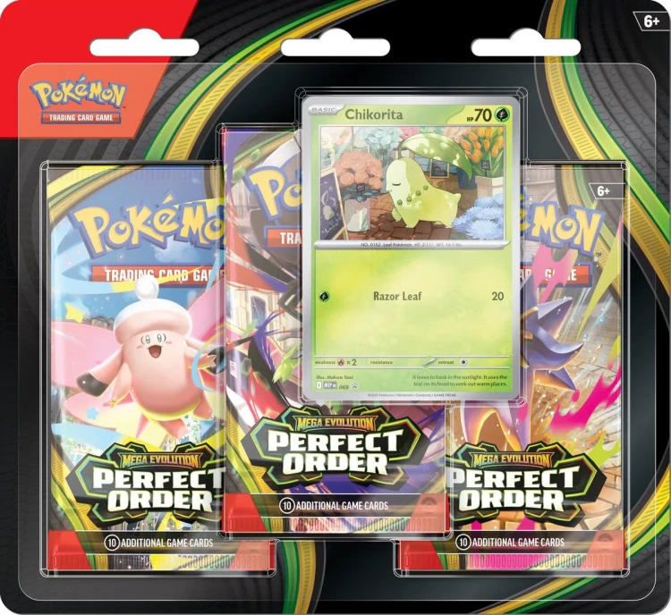 Pokémon TCG Mega Evolution Perfect Order 3-pack Blister Bundle Chikorita - Blister