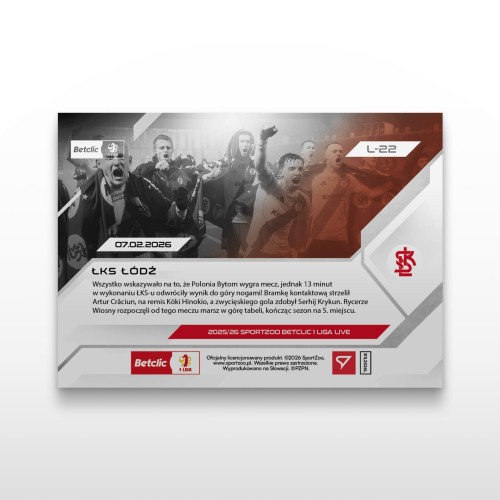 ŁKS Łódź - SportZoo Betclic 1 Liga 2025/26 LIVE - Back