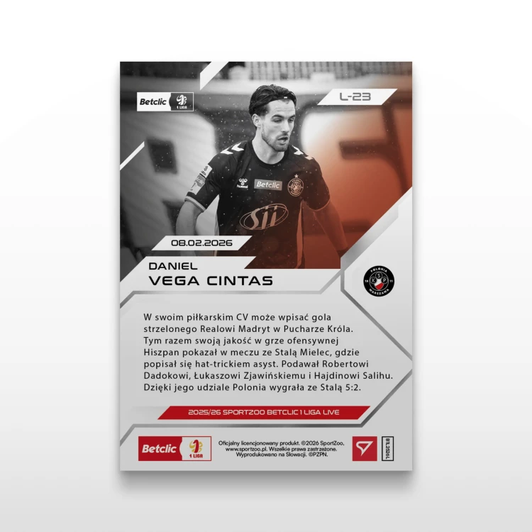 Daniel Vega Cintas - SportZoo Betclic 1 Liga 2025/26 LIVE - Back