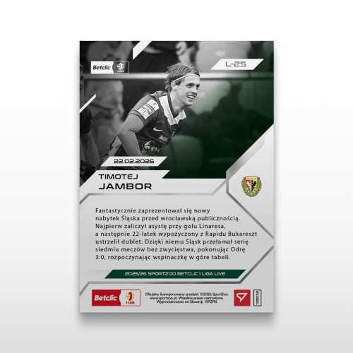 Timotej Jambor - SportZoo Betclic 1 Liga 2025/26 LIVE - Back