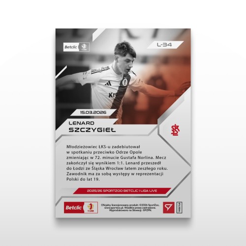 Lenard Szczygieł - SportZoo Betclic 1 Liga 2025/26 LIVE - Back
