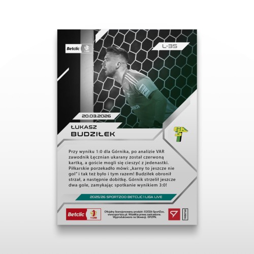Łukasz Budziłek - SportZoo Betclic 1 Liga 2025/26 LIVE - Back