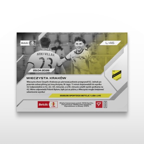 Wieczysta Kraków - SportZoo Betclic 1 Liga 2025/26 LIVE - Back