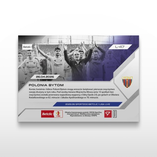 Polonia Bytom - SportZoo Betclic 1 Liga 2025/26 LIVE - Back