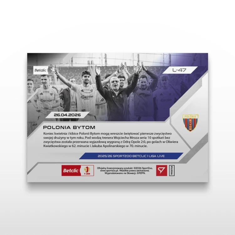 Polonia Bytom - SportZoo Betclic 1 Liga 2025/26 LIVE - Back