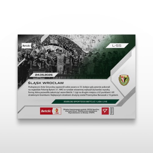 Śląsk Wrocław - SportZoo Betclic 1 Liga 2025/26 LIVE - Back