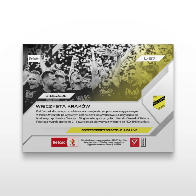 Wieczysta Kraków - SportZoo Betclic 1 Liga 2025/26 LIVE - Back