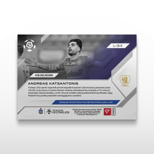 Andreas Katsantonis - SportZoo PKO BP Ekstraklasa 2025/26 LIVE - Back
