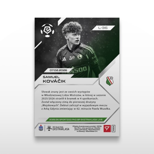 Samuel Kováčik - SportZoo PKO BP Ekstraklasa 2025/26 LIVE - Back