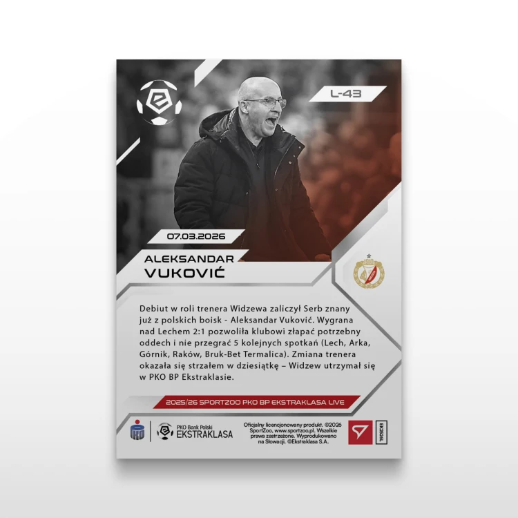 Aleksandar Vuković - SportZoo PKO BP Ekstraklasa 2025/26 LIVE - Back