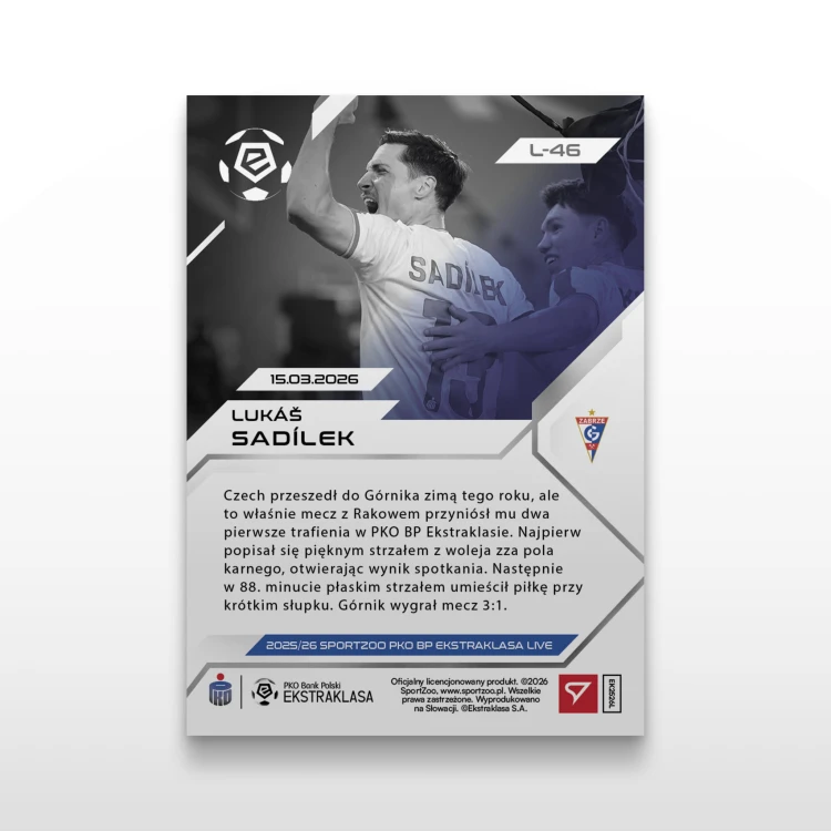 Lukáš Sadílek - SportZoo PKO BP Ekstraklasa 2025/26 LIVE - Back