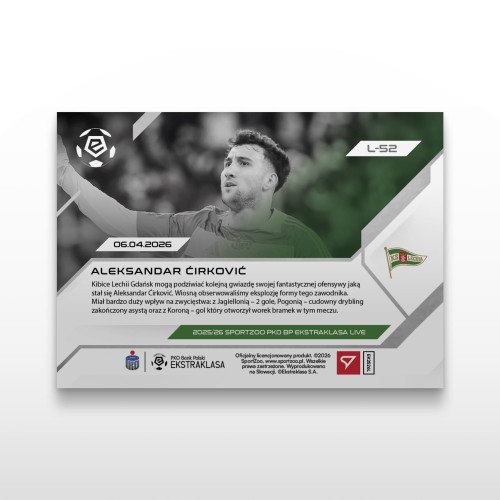 Aleksandar Ćirković - SportZoo PKO BP Ekstraklasa 2025/26 LIVE - Back