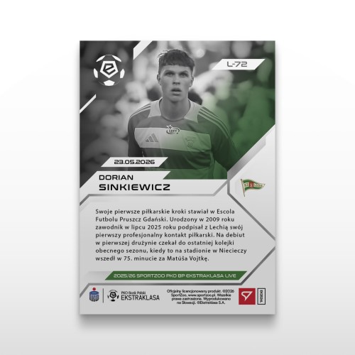 Dorian Sinkiewicz - SportZoo PKO BP Ekstraklasa 2025/26 LIVE - Back