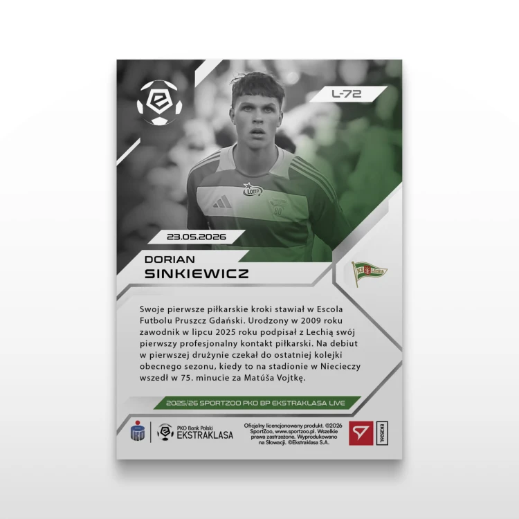Dorian Sinkiewicz - SportZoo PKO BP Ekstraklasa 2025/26 LIVE - Back