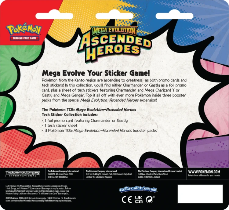 Pokemon TCG Mega Evolution Ascended Heroes Tech Sticker Collection Gastly Mega Gengar - tył