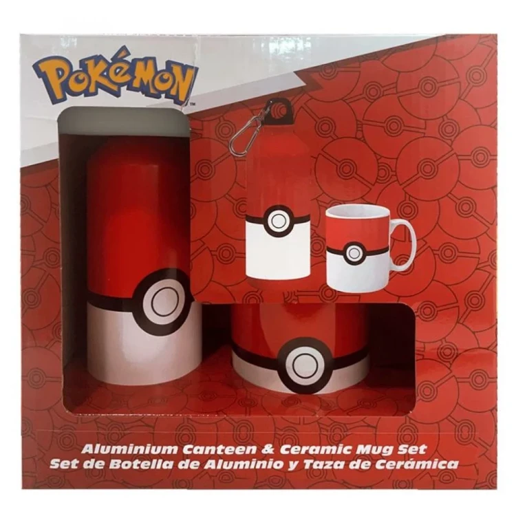 Kubek i  aluminiowa butelka z karabińczykiem 500 ml Pokemon Pokeball - w pudełku