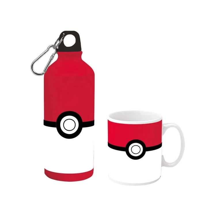 Kubek i  aluminiowa butelka z karabińczykiem 500 ml Pokemon Pokeball  - zestaw