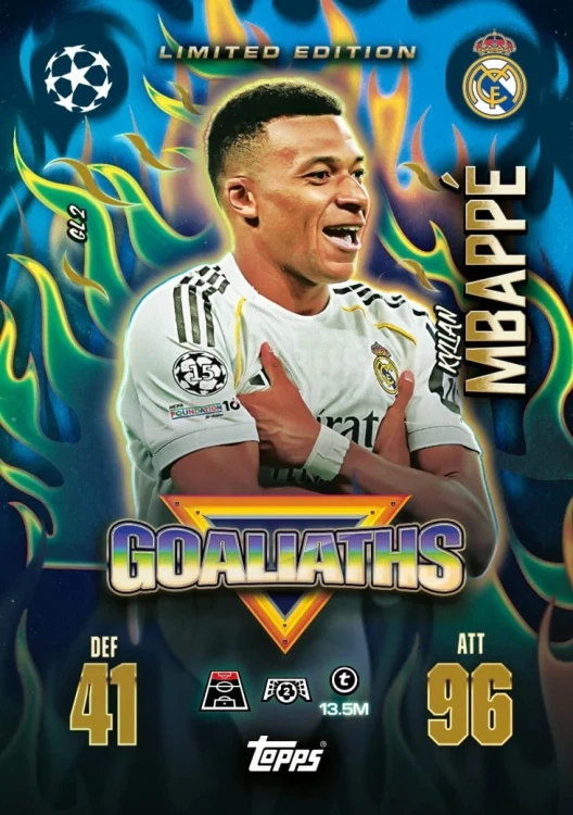 Karty TOPPS MATCH ATTAX EXTRA 2025 2026 MEGA puszka Goliaths - karta Mbappe