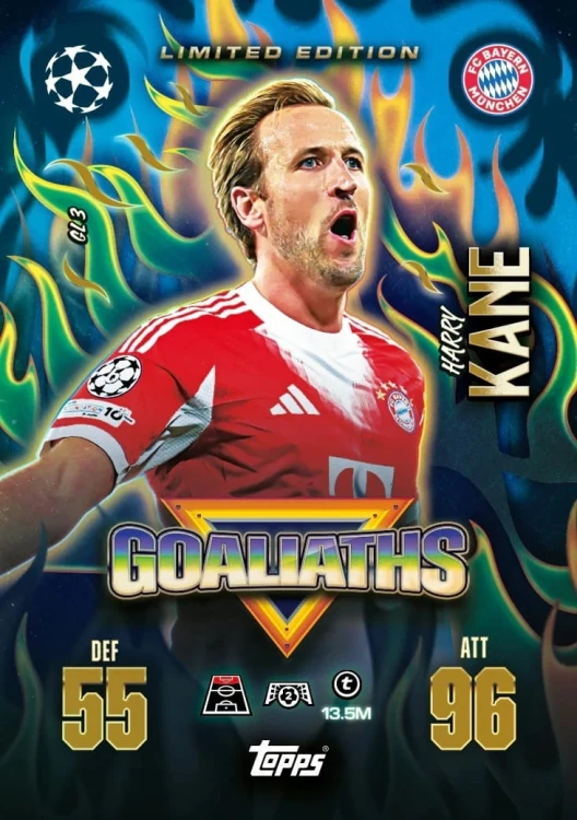 Karty TOPPS MATCH ATTAX EXTRA 2025 2026 MEGA puszka Goliaths front - karta Kane