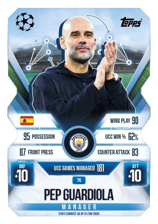 Karty TOPPS MATCH ATTAX EXTRA 2025 2026 MEGA puszka Psykicks - karta Pep Guardiola