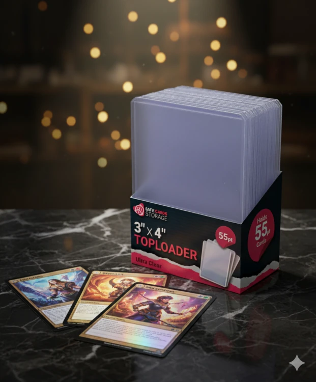 Toploader na karty 55PT 3 x 4 cale Ultra Clear 25 sztuk Safe Card Storage - prezentacja z kartami
