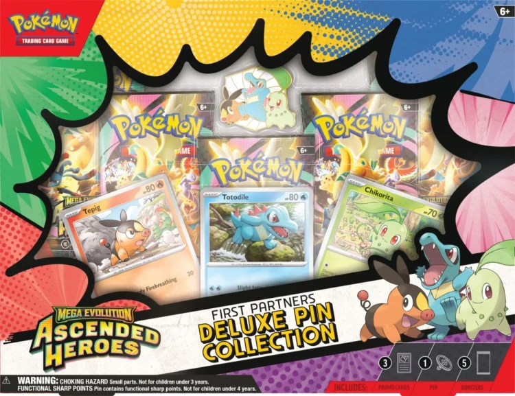 Pokemon TCG Mega Evolution Ascended Heroes Deluxe Pin Collection First Partners - zestaw z 3 kartami promo foil
